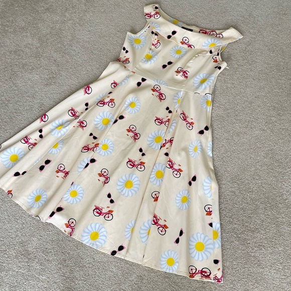 Hearts & Roses Bicycles Sunglasses Daisies Retro Swing Sleeveless Midi Dress 12 - Picture 7 of 11